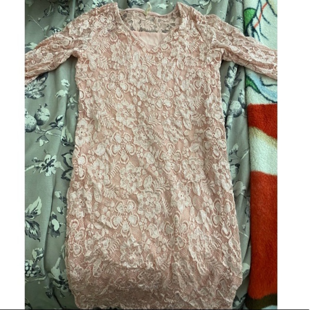 Pink Lace Knee Length Maternity Dress